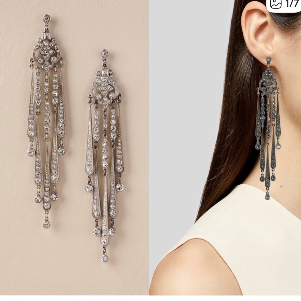 Ben-Amun Crystal Chandelier Silver Tone Earrings‎ NEW